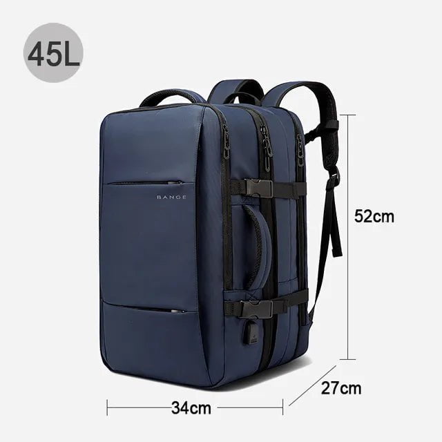 Storazone Blue 45L BANGE Travel Backpack Men Business Backpack School Expandable USB Bag Large Capacity 17.3 Laptop Waterproof Fashion Backpack