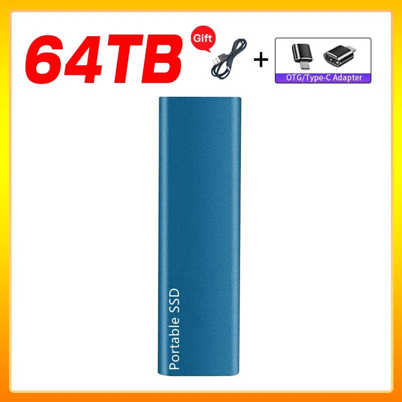 Storazone Blue 64TB Original Portable External Hard Drive1TB 2TB Mobile Solid State Drive USB 3.1  External  hard disk ssd for Notebook Laptop Mac
