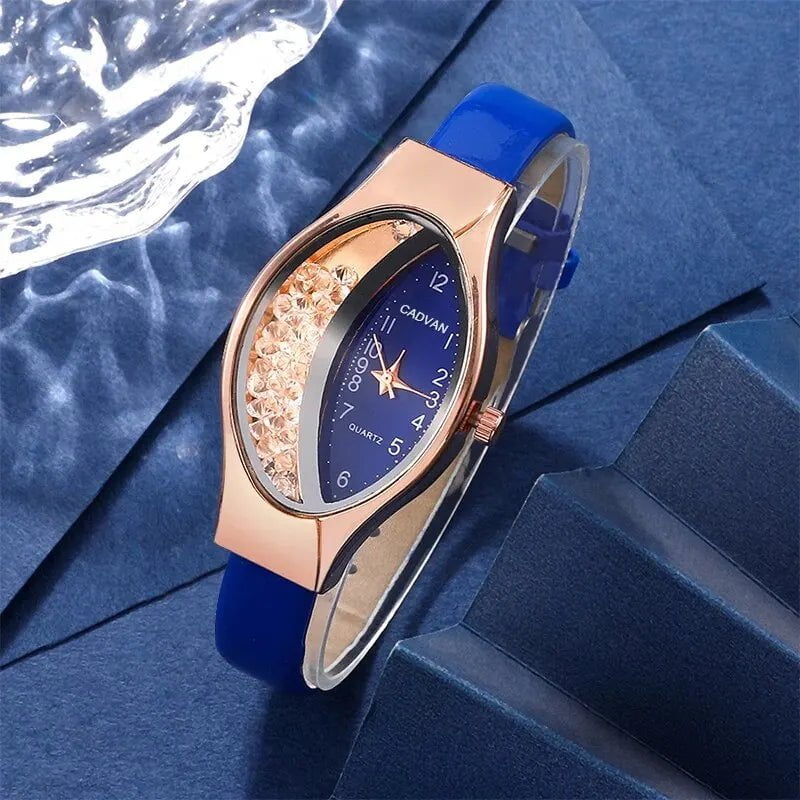 Storazone Blue 6PCS Set Women Fashion Quartz Watch Female Clock Rhinestone Dial Luxury Brand Design Women Watches Simple Ladies WristWatch