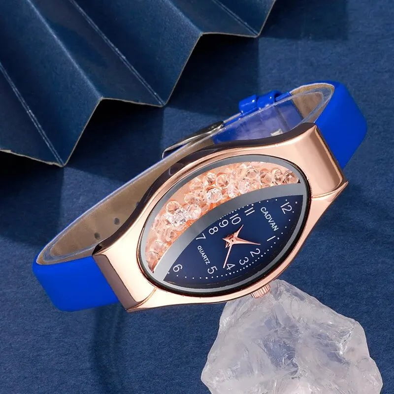 Storazone Blue 6PCS Set Women Fashion Quartz Watch Female Clock Rhinestone Dial Luxury Brand Design Women Watches Simple Ladies WristWatch