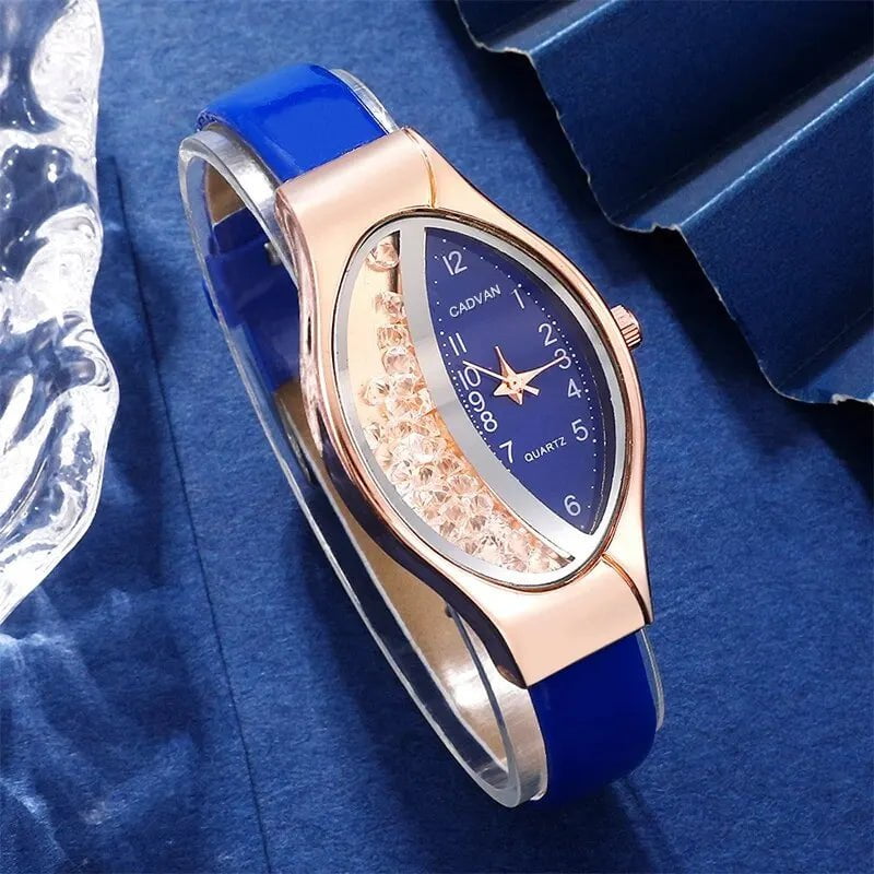 Storazone Blue 6PCS Set Women Fashion Quartz Watch Female Clock Rhinestone Dial Luxury Brand Design Women Watches Simple Ladies WristWatch