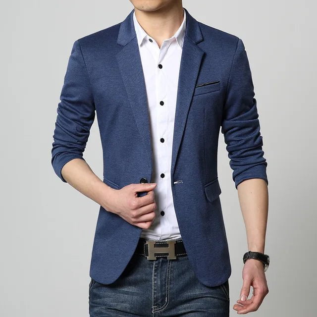 Storazone Blue / 6XL New Slim Fit Casual jacket Cotton Men Blazer Jacket Single Button Gray Mens Suit Jacket Autumn Patchwork Coat Male Suite