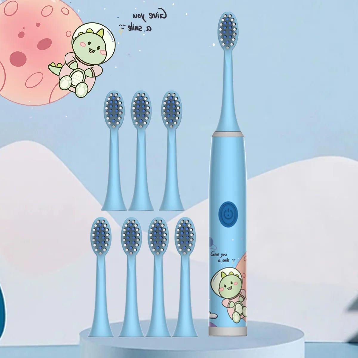 Storazone Blue-8PCS Children's electric toothbrush color cartoon ultrasonic children's soft hair cleaning brush (without batteries)