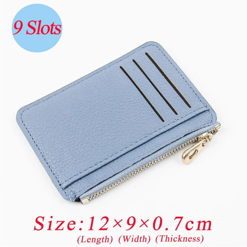 Storazone Blue 9 Card Slots Ultra-thin Zipper Credit Card Holder 100% Leather Men's Wallet Slim Simplicity Coin Purse Wallet Cardholder Bags