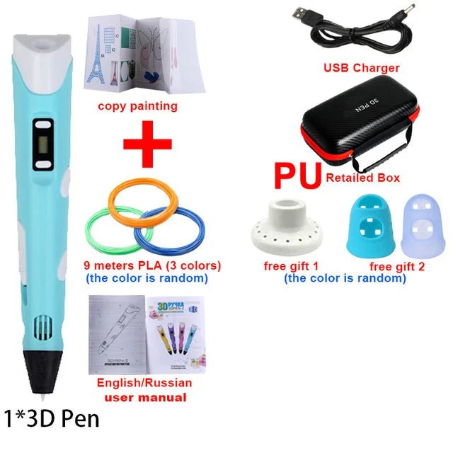 Storazone Blue-9m / Only USB 3D Printing Pen DIY Drawing Pens With 1.75mm PLA Filament Birthday Christmas Gifts For Kids Children With Power Travel Case