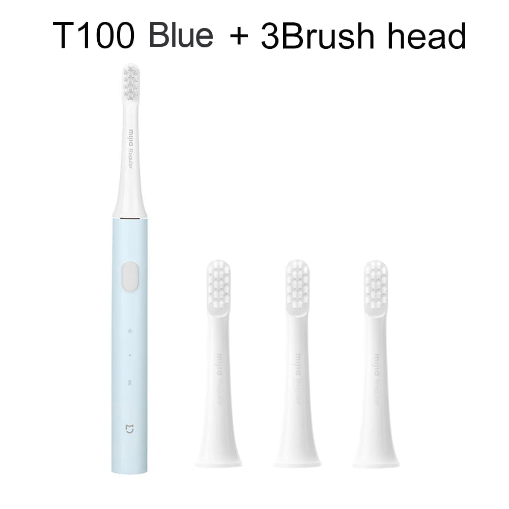 Storazone blue Add 3 head / CHINA XIAOMI MIJIA T100 Sonic Electric Toothbrush Cordless USB Rechargeable Toothbrush Waterproof Ultrasonic Automatic Tooth Brush