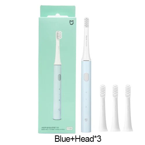 Storazone blue and 3 head XIAOMI Mijia T100 Sonic Electric Toothbrush Mi Smart Tooth Brush Colorful USB Rechargeable IPX7 Waterproof For Toothbrushes head