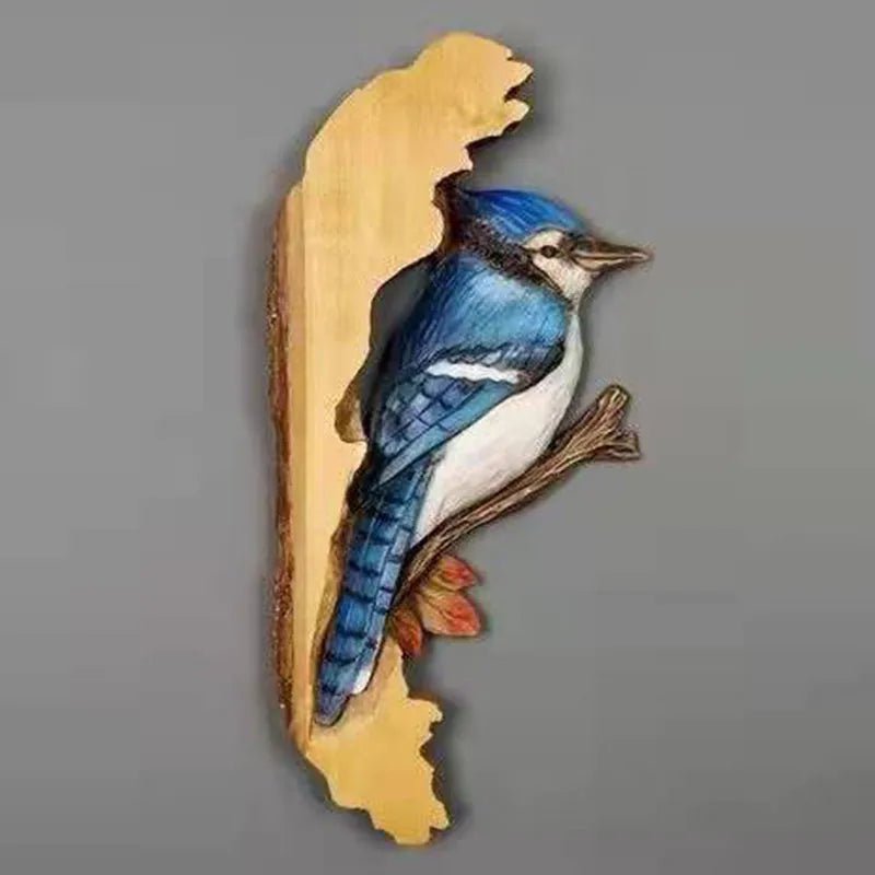 Storazone Blue bird Animal Carving Handcraft Wall Hanging Sculpture Wood Raccoon Bear Deer Hand Painted Decoration for Home Living Room Dropshipping