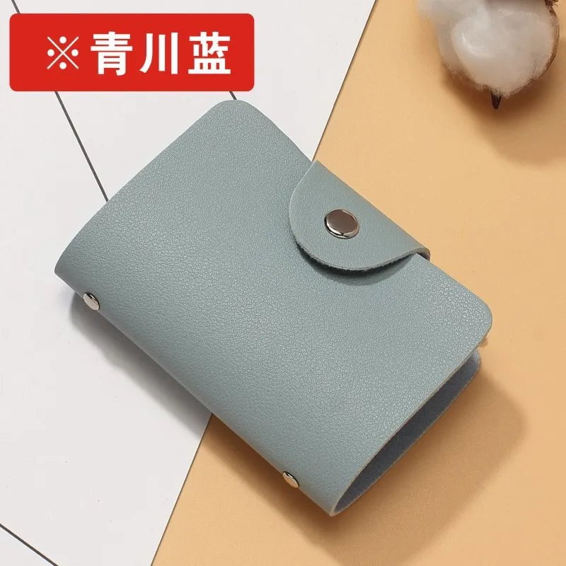 Storazone Blue Business Card Holder Anti-theft ID Credit Card Holder Fashion Women's 24 Cards Slim PU Leather Pocket Case Coin Purse Wallet