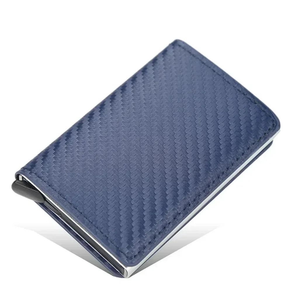 Storazone Blue Carbon Fiber 3 Credit Card Holder Men Wallet RFID Blocking Protected Aluminium Box PU leather Wallets with Money Clip Designer pasjeshouder