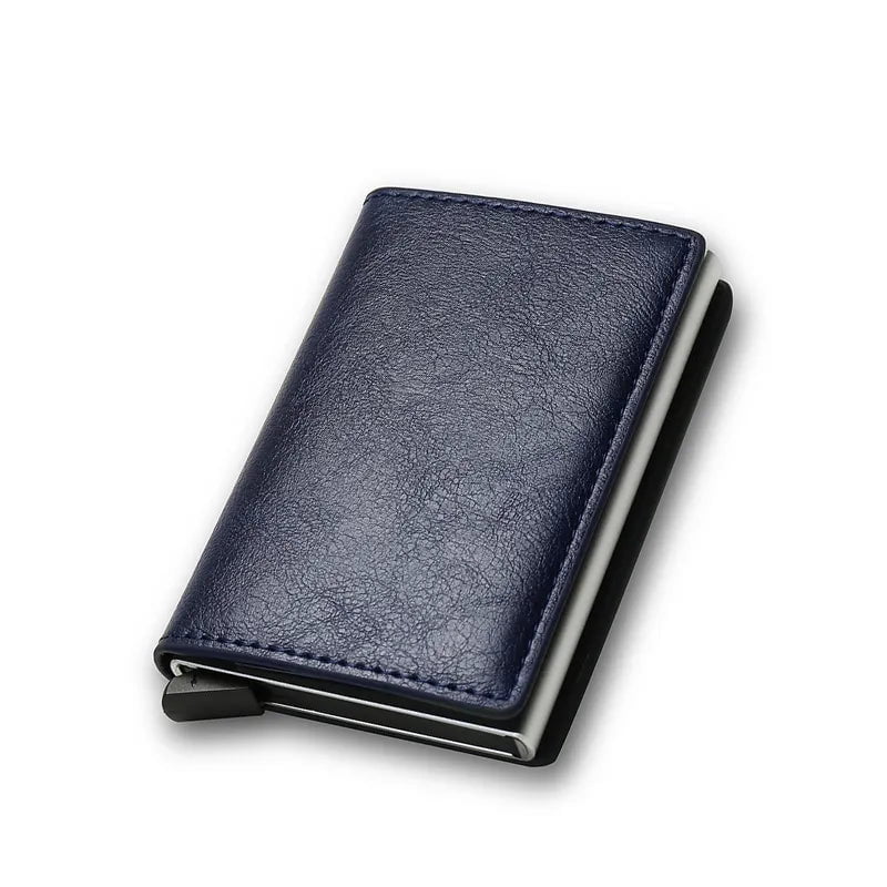Storazone Blue Carbon Fiber Credit Card Holder Wallets Men Brand Rfid Black Magic Trifold Leather Slim Mini Wallet Small Money Bag Male Purses