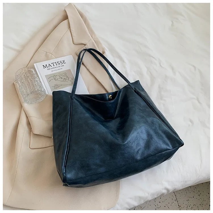 Storazone Blue / CHINA Women Tote Bag Fashion Underarm Pouch Large Capacity Soft Pu Leather Shoulder Bag Retro Crossbody Bag Casual Portable Bucket Bag