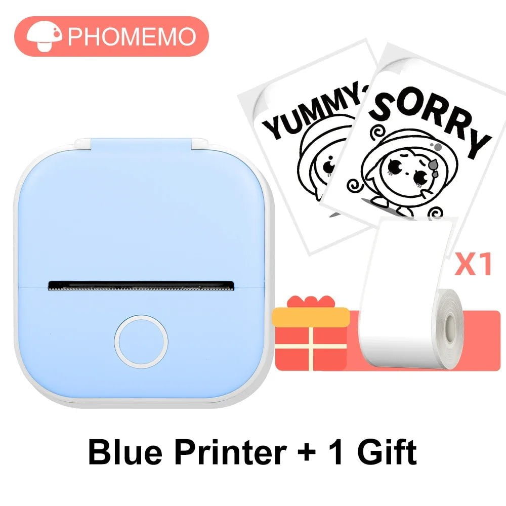 Storazone Blue / CN T02 Mini Thermal Printer Phomemo T02 Sticker Maker Machine Portable Bluetooth Pocket Printer Study Supplies for Photos Notes