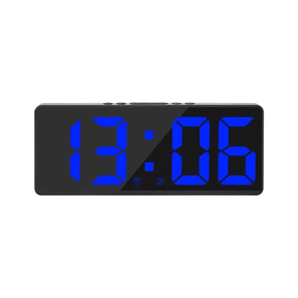 Storazone blue Creative Number Clock Color Nightlight Temperature Calendar Alarm Clock LED Large Number Electronic Clock Backlight Home Decor