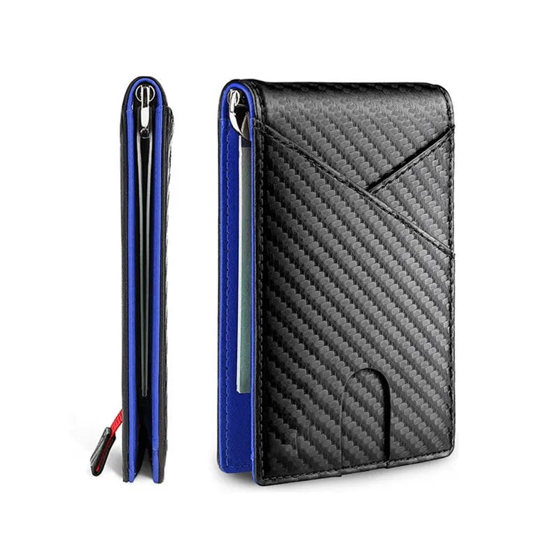 Storazone Blue DIENQI Carbon Fiber Rfid Slim Card Luxury Wallet Money Bag Men's Wallet Bifold Billfold