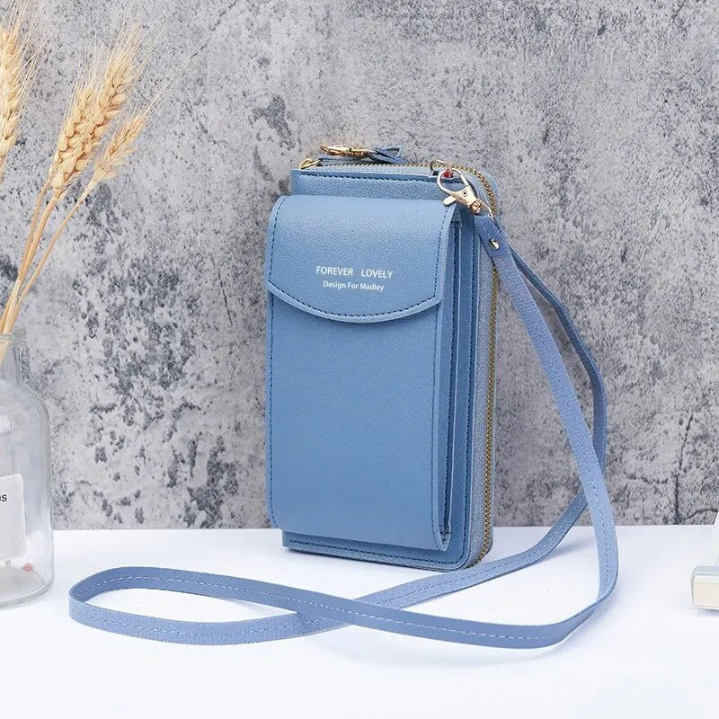 Storazone Blue Fashion Single Shoulder Crossbody Cell Phone Bag Mini Versatile Satchel Multi Card Position Card Bag Keycase Female