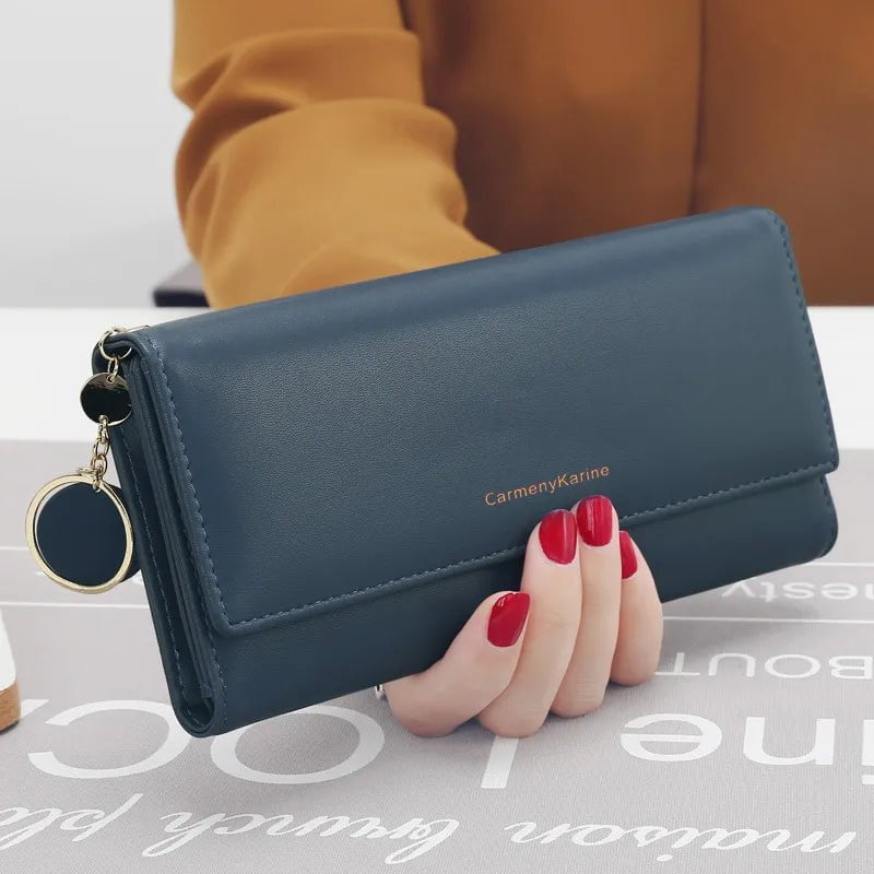 Storazone Blue Fashion Women Wallets Brand Letter Long Tri-fold Wallet Purse Fresh Leather Female Clutch Card Holder Cartera Mujer