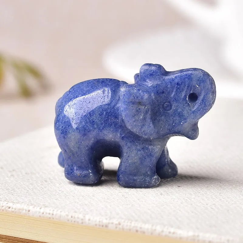 Storazone Blue Jade / 1.5inch 1PC Natural Crystal Rose Quartz Elephant Amethyst Obsidian Animals Stone Crafts Small Decoration Home Decor Christmas Present