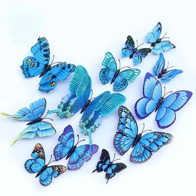 Storazone Blue - Magnet 12pcs 3D Double Layer Butterflies Wall Stickers Living Room Decor Wedding Kids  Decoration DIY  Art Magnet