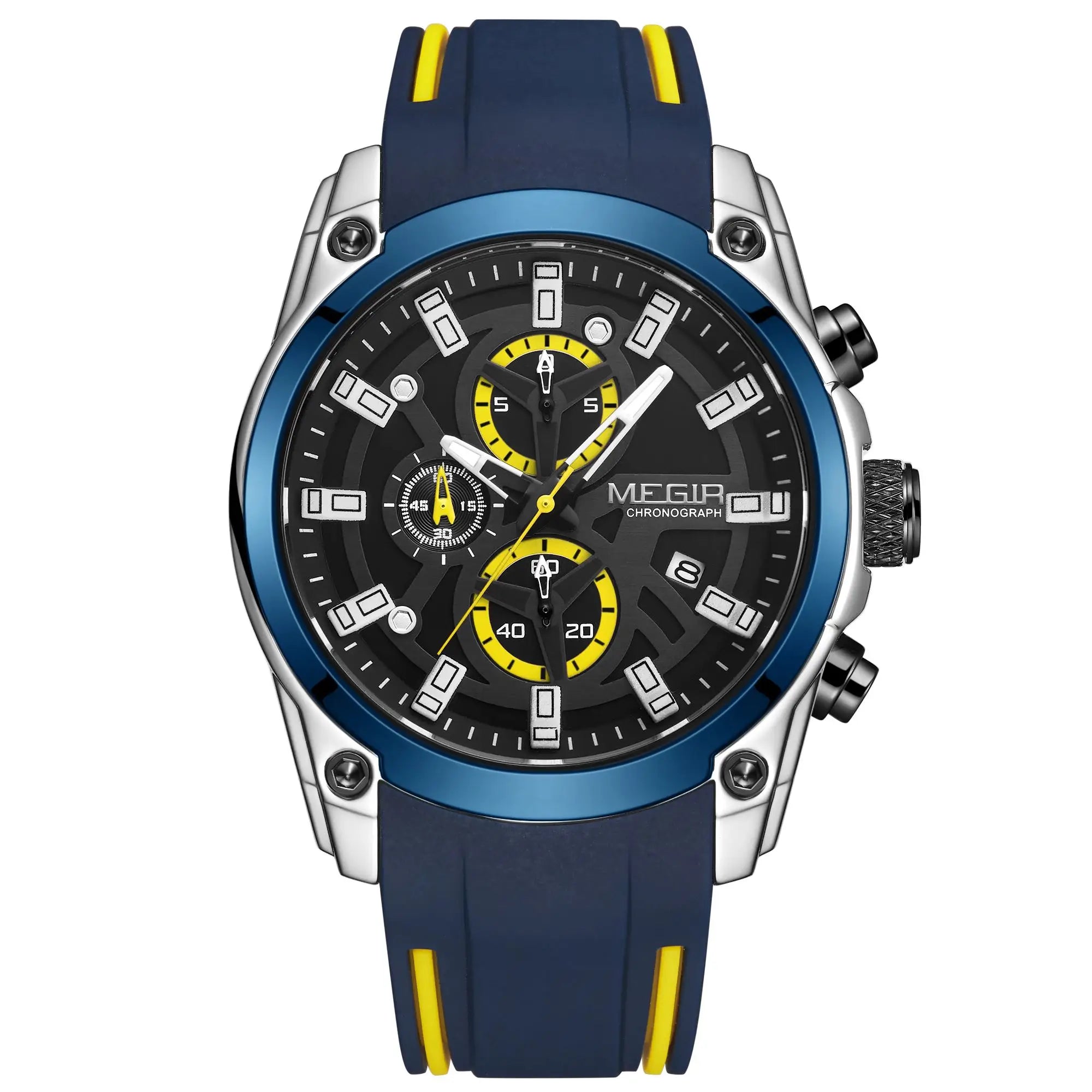 Storazone Blue MEGIR Men's Watches Top Brand Luxury Sport Military Wristwatches Chronograph Luminous Date Quartz Moda Watch Leather Male Clock
