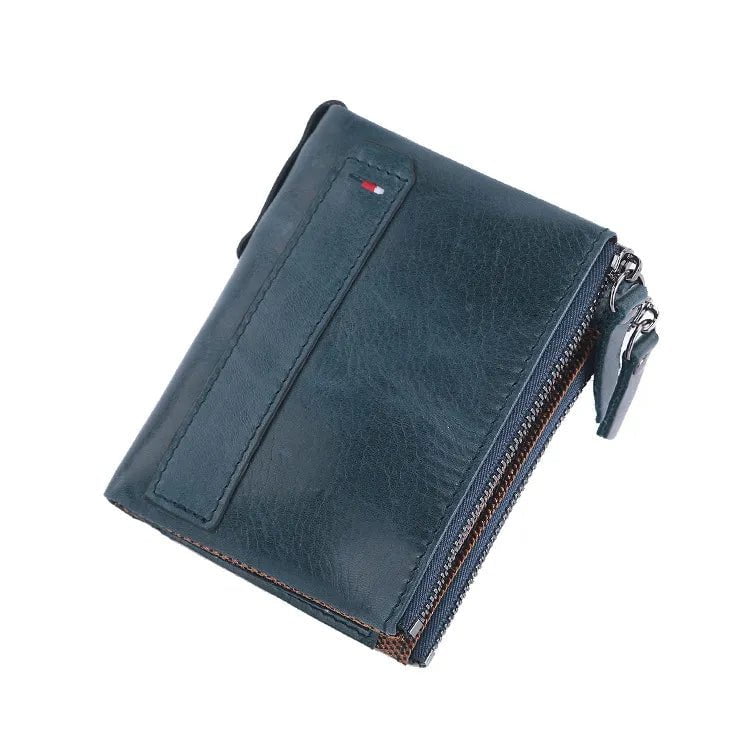 Storazone Blue Men Wallets 100% Genuine Cow Leather Short Card Holder Leather Men Purse High Quality Luxury Brand Male Wallet