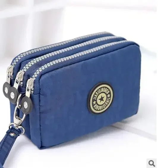 Storazone blue Mini Bag with Triple Zipped Portable Women Wallets Phone Pouch New Fashion Big Capacity Women Wallet Make-up Bag Coin Purse