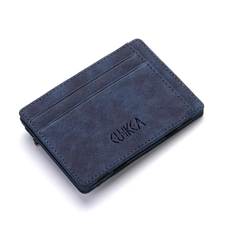 Storazone Blue Mini Men Card Holder Wallets Zipper Coin Pocket Slim Magic Male Wallet Quality PU Leather Credit Bank Card Case Small Men Purses