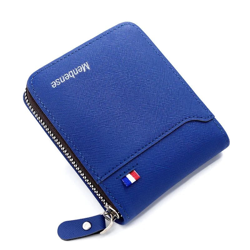 Storazone Blue New Men's Wallet Short Korean Style Men's Zipper Bag Coin Pocket Card Holder Party Bag for Man Credit Card Holder Rfid Wallet