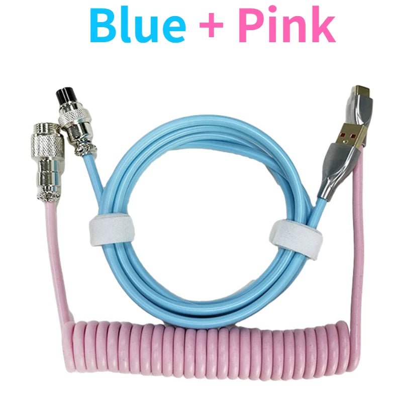 Storazone Blue Pink / 1.8M Coiled cable type C Mechanical keyboard wire USB keyboard cable  mechanical keyboard Aviator Desktop Computer Aviation Connector