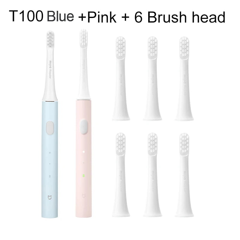 Storazone Blue Pink Add 6head / CHINA XIAOMI MIJIA T100 Sonic Electric Toothbrush Cordless USB Rechargeable Toothbrush Waterproof Ultrasonic Automatic Tooth Brush