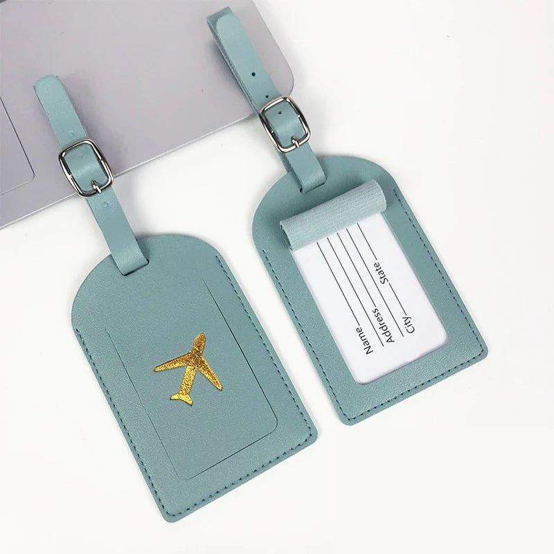 Storazone Blue Portable 1PC PU Leather Luggage Tag Suitcase Identifier Label Baggage Boarding Bag Tag Name ID Address Holder Travel Accessories