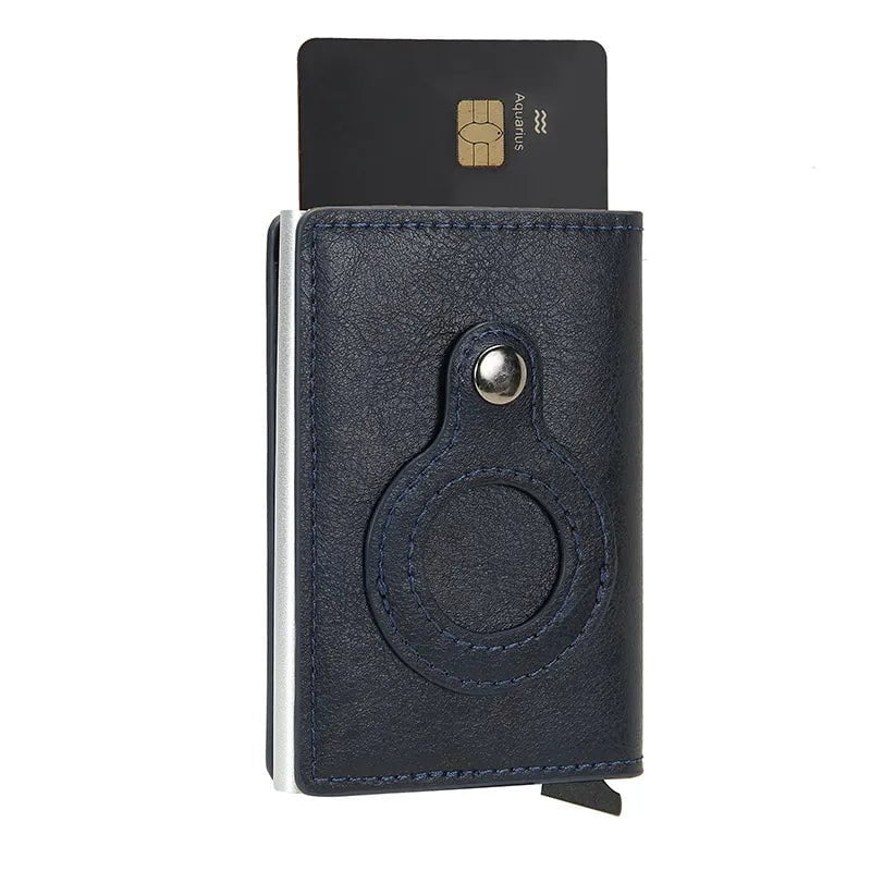 Storazone Blue Rfid Credit Card Holder Wallet For AirTag Men Women Wallets Money Bags Leather Wallet For Apple Air Tag Purses Smart Wallet