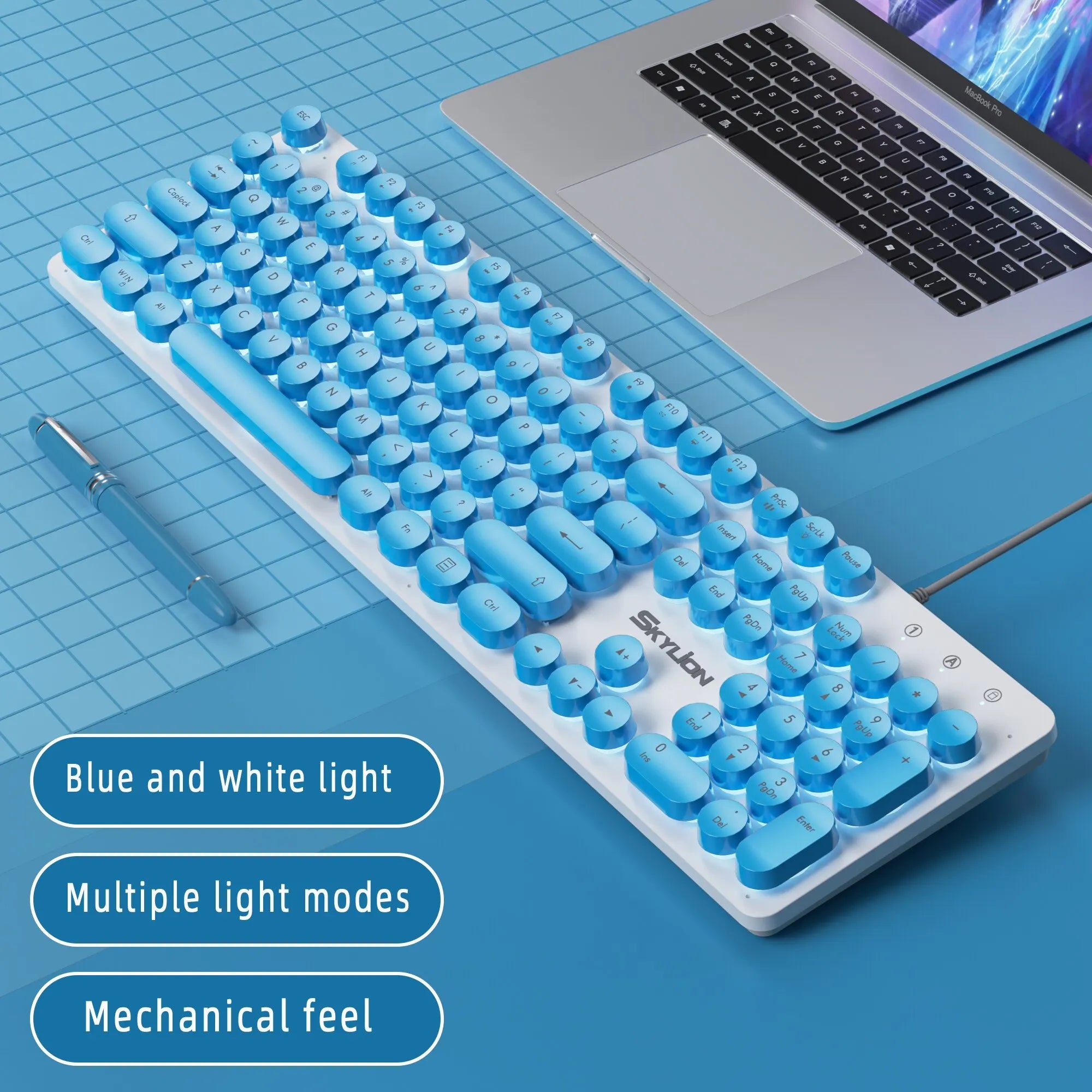 Storazone blue SKYLION H300 Wired 104 Keys Membrane Keyboard Many Kinds of Colorful Lighting Gaming and Office For Windows and IOS System