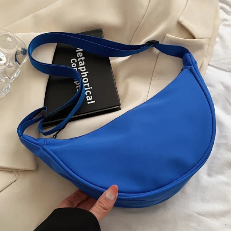 Storazone Blue Solid Color Chest Bag For Women Large Capacity Travel Crossbody Female Half Moon Belt Bag Ladies Daily Street Fanny Packs 2023