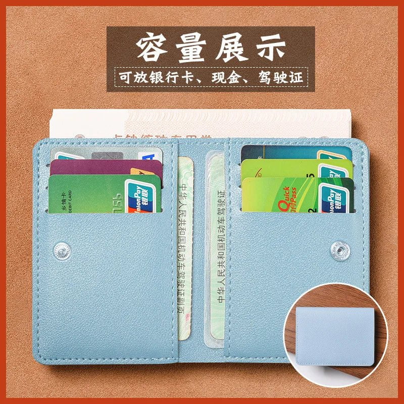Storazone Blue Solid Color PU Leather Small Wallet for Women Short Simple Women's Purse with Buttons Ultra Thin Credit Card Bag Coin Purse