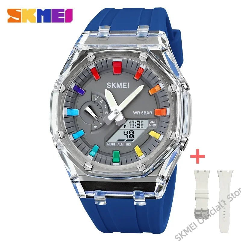 Storazone Blue-strap / CHINA SKMEI 2100 Outdoor Men Digital Watch Colourful LED Display Watches Waterproof Shock Resistant Mens Wristwatch Clock reloj hombre