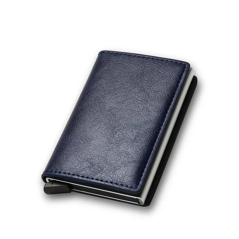 Storazone Blue Top Quality Wallets Men Money Bag Mini Purse Male Vintage Brown Leather Rfid Card Holder Wallet Small Smart Wallet Pocket Walet