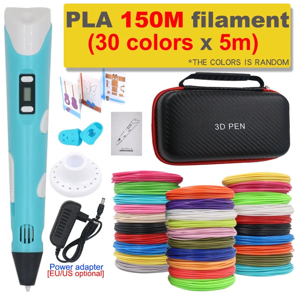 Storazone Blue with 150M PLA / us 3D Pen 3D Printing Pen DIY Drawing Pen 200M PLA Filament Kids Birthday Kids Christmas Gift with Power Adapter Travel Storage Box