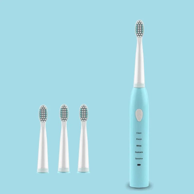 Storazone Blue with 4head Powerful Ultrasonic Sonic Electric Toothbrush USB Charge Rechargeable Tooth Brush Washable Electronic Whitening Teeth Brush J110