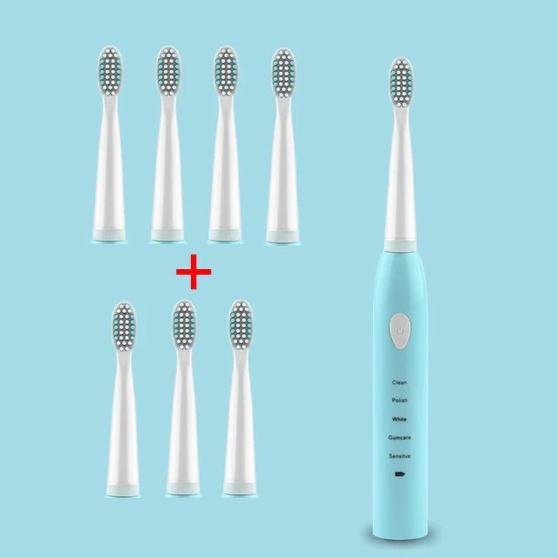 Storazone Blue with 8head Powerful Ultrasonic Sonic Electric Toothbrush USB Charge Rechargeable Tooth Brush Washable Electronic Whitening Teeth Brush J110