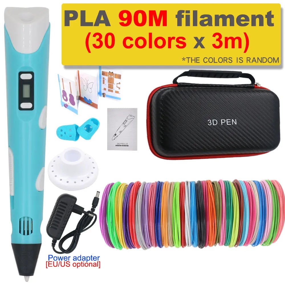 Storazone Blue with 90M PLA / us 3D Pen 3D Printing Pen DIY Drawing Pen 200M PLA Filament Kids Birthday Kids Christmas Gift with Power Adapter Travel Storage Box