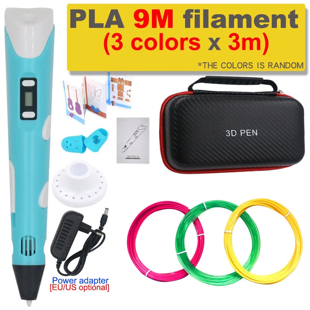 Storazone Blue with 9M PLA / us 3D Pen 3D Printing Pen DIY Drawing Pen 200M PLA Filament Kids Birthday Kids Christmas Gift with Power Adapter Travel Storage Box