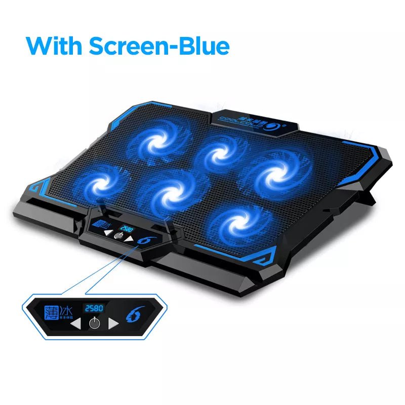 Storazone Blue (With Screen) COOLCOLD 17inch Gaming Laptop Cooler Six Fan Led Screen Two USB Port 2600RPM Laptop Cooling Pad Notebook Stand For Laptop