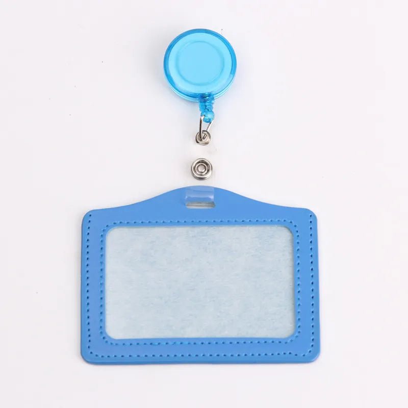 Storazone blue Women Men Student Retractable Badge Reel ID Card Holder Cover Case Nurse Badge Lanyards Fashion PU Leather Card Holders Set