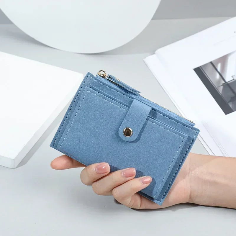 Storazone Blue Women Short Wallet Fashion Simple PU Leather Small Purse Ladies Card Bag Women Clutch Bag Female Purse Money Clip Wallet