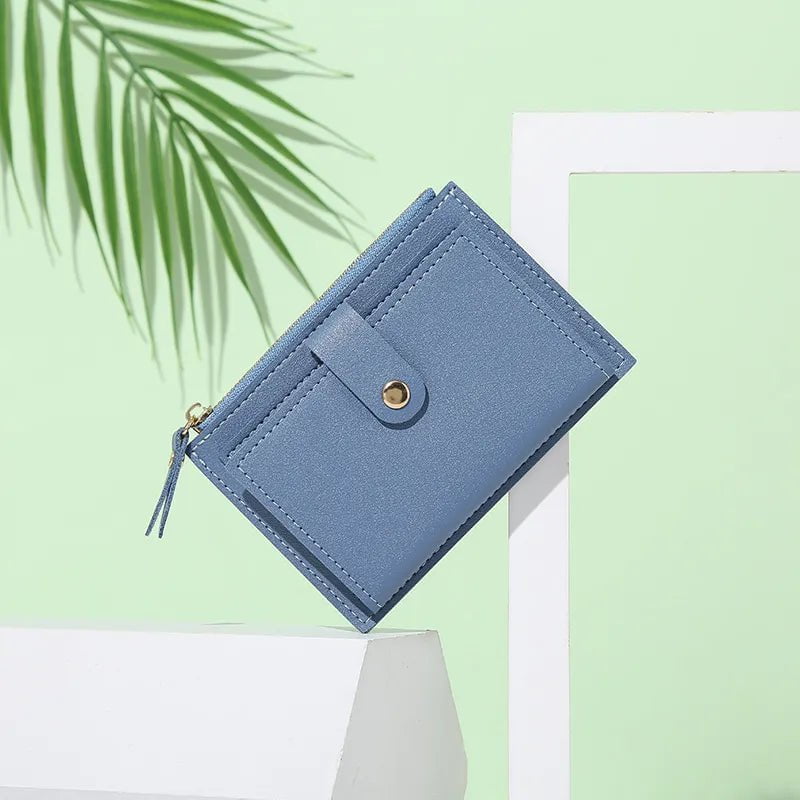 Storazone Blue Women Wallets PU Leather Female Purse Mini Hasp Solid Multi-Cards Holder Coin Short Wallets Slim Small Wallet Zipper Hasp