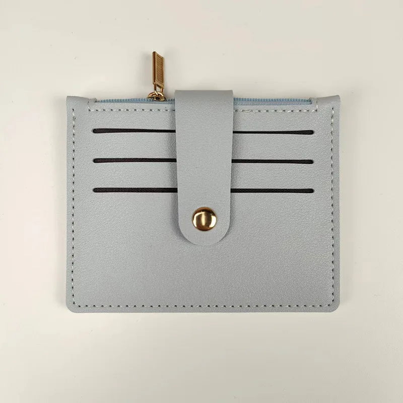 Storazone Blue3 Solid Color PU Leather Small Wallet for Women Short Simple Women's Purse with Buttons Ultra Thin Credit Card Bag Coin Purse