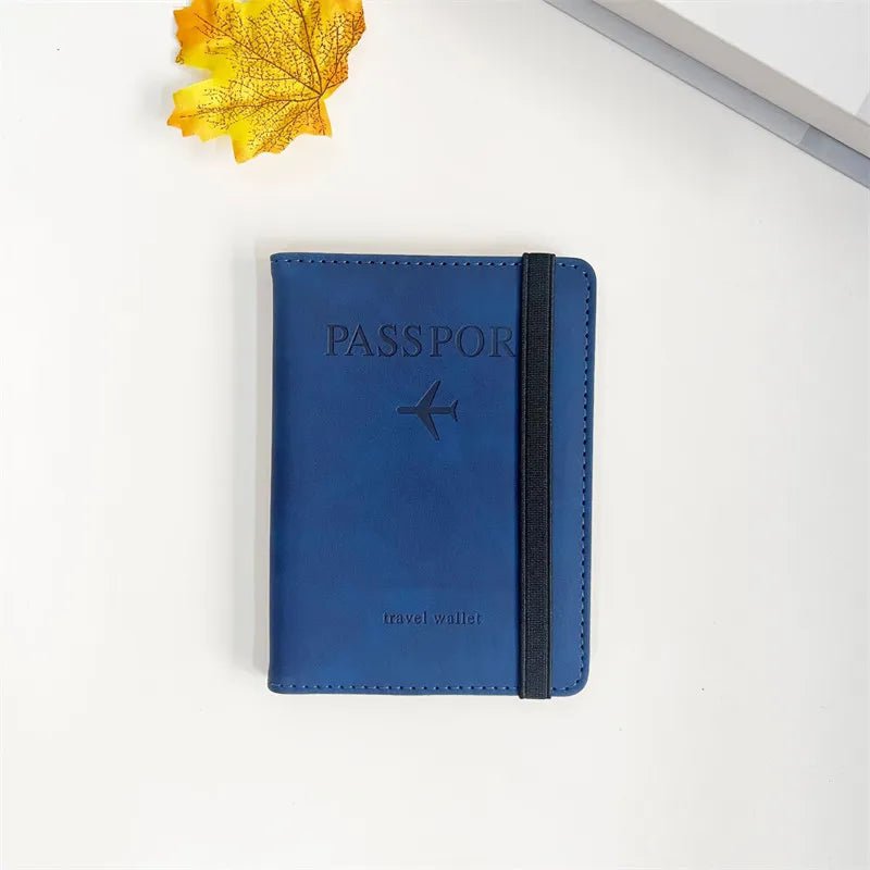 Storazone BlueA Women Men RFID Vintage Business Passport Covers Holder Multi-Function ID Bank Card PU Leather Wallet Case Travel Accessories