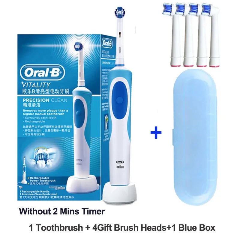 Storazone BlueBUBOX4Head / Russian Federation Oral B Electric Toothbrush 2D Rotary Vibration Clean Charging Tooth Brush Cross Action Bristle Oral Care 4 Gift Brush Heads Free