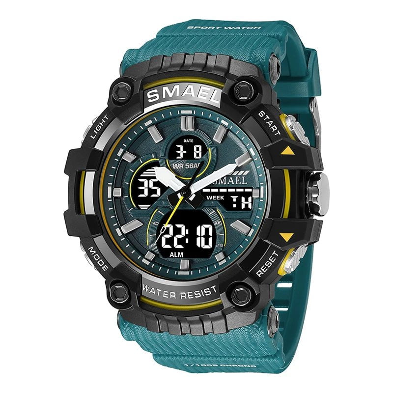 Storazone BLUEGREEN / CHINA SMAEL Brand Sport Watch Men Quartz Wristwatches Waterproof Dual Time Display Military Army Green Male Clock 8079 Mens Watches